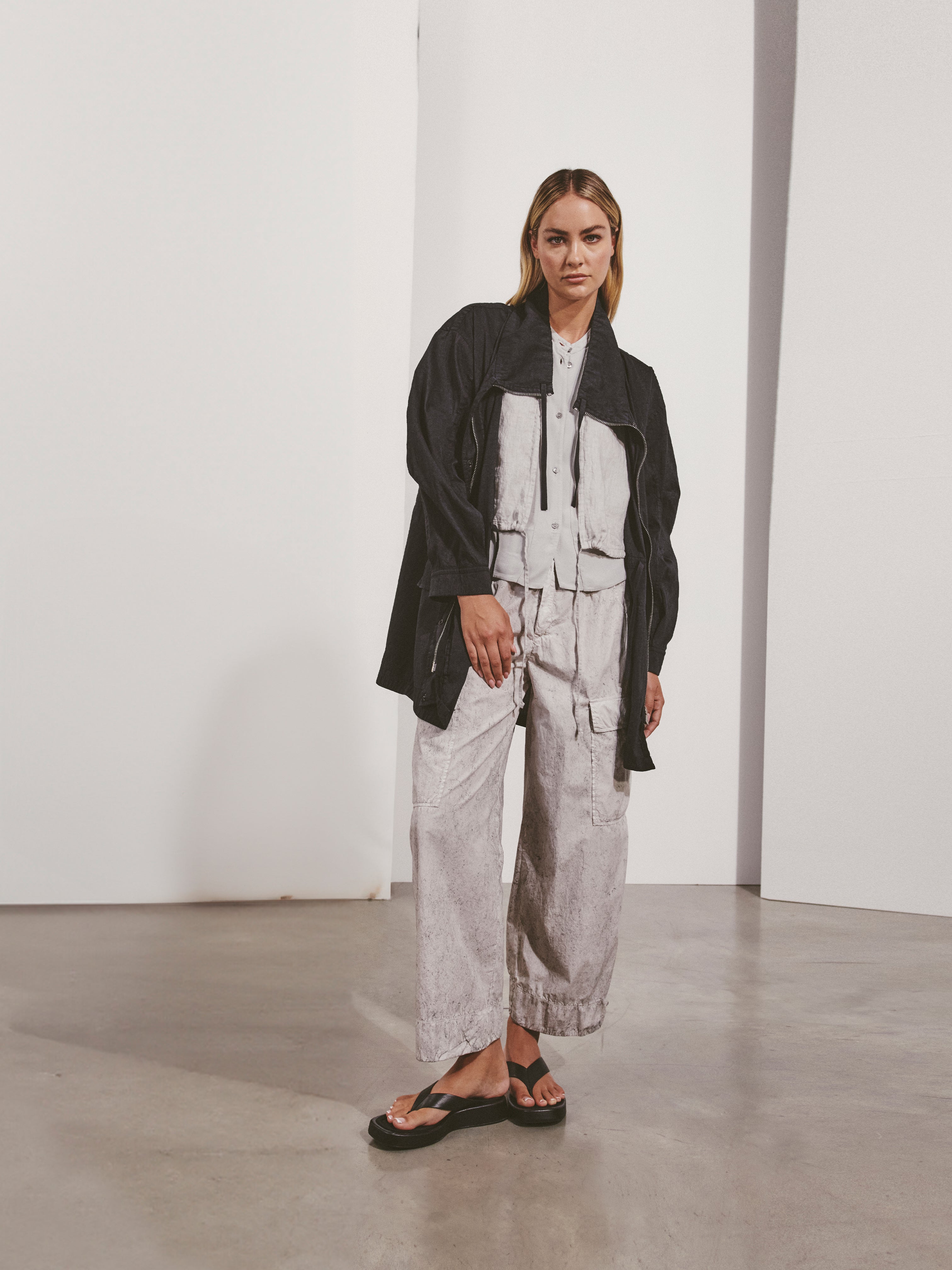 LAYERED LINEN SHIRT PEARL GREY