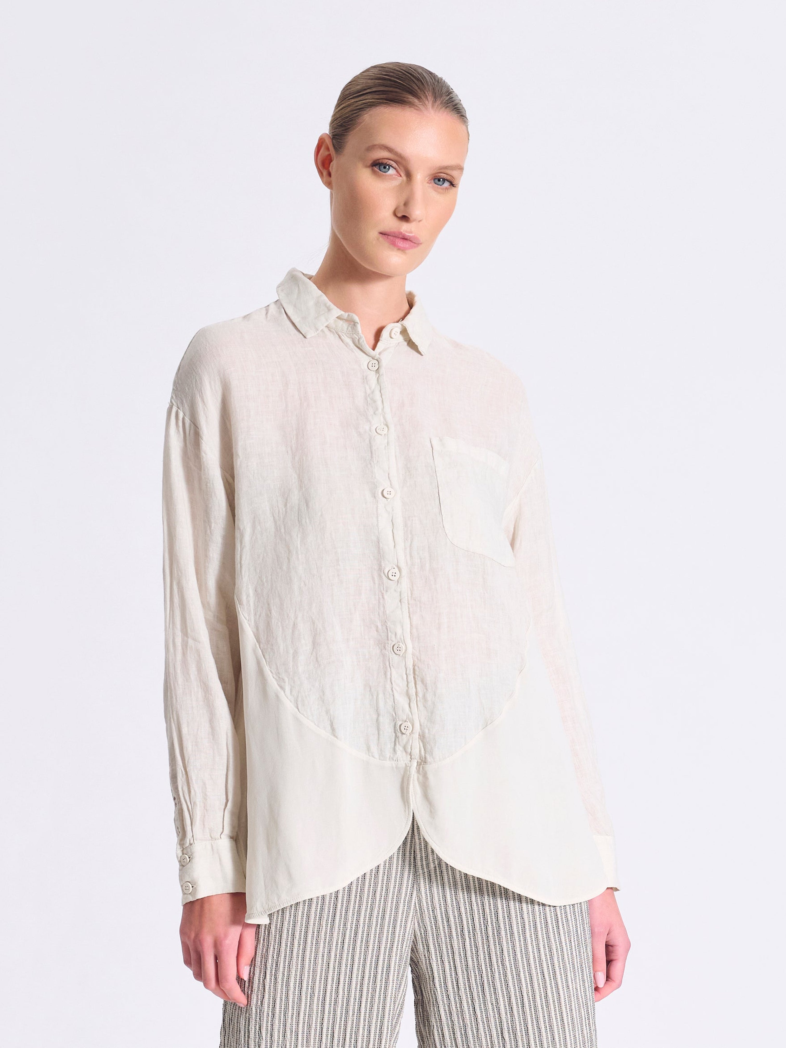 LONG SLEEVE CONTRAST LINEN SHIRT CHALK