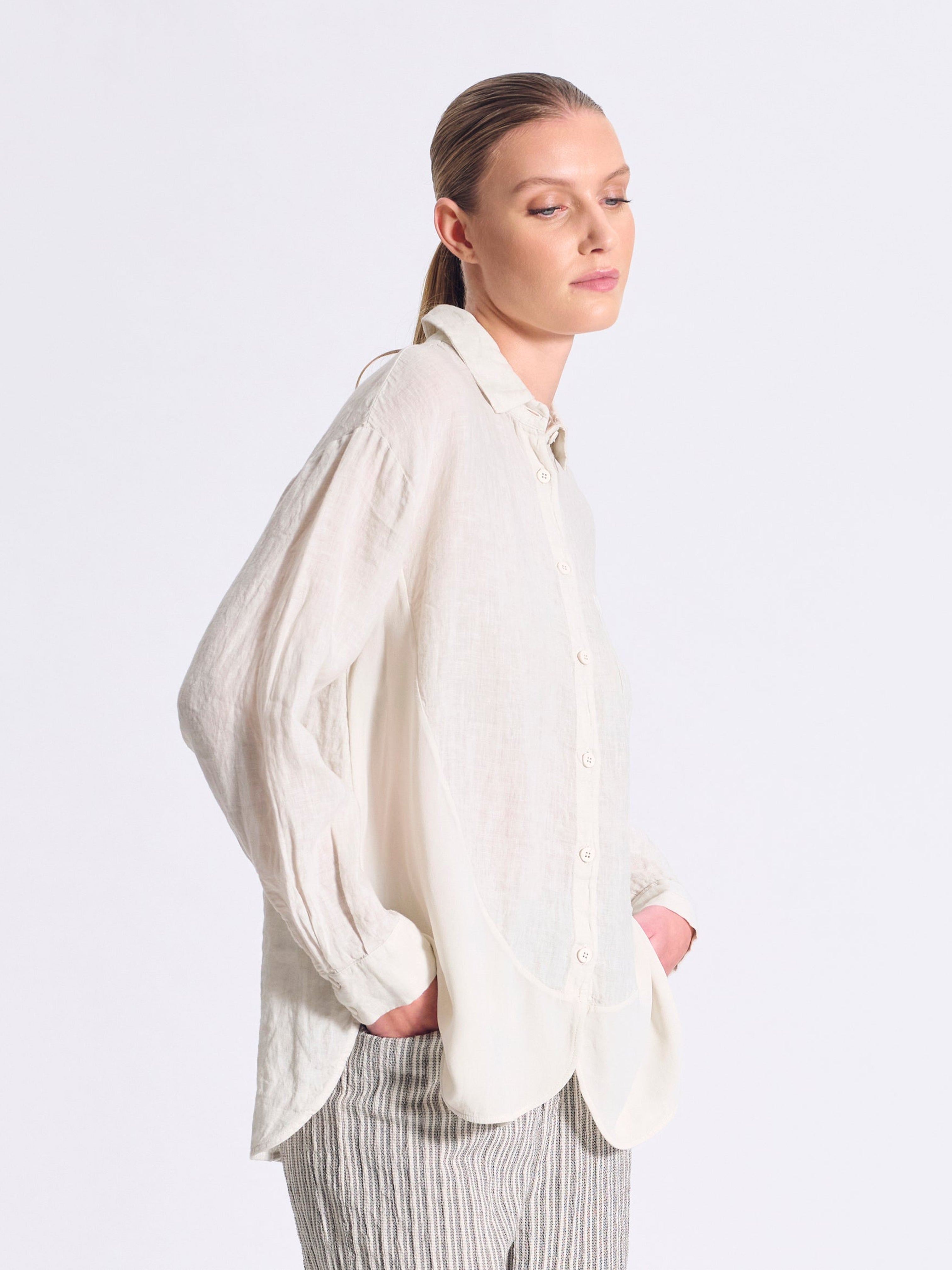 LONG SLEEVE CONTRAST LINEN SHIRT CHALK