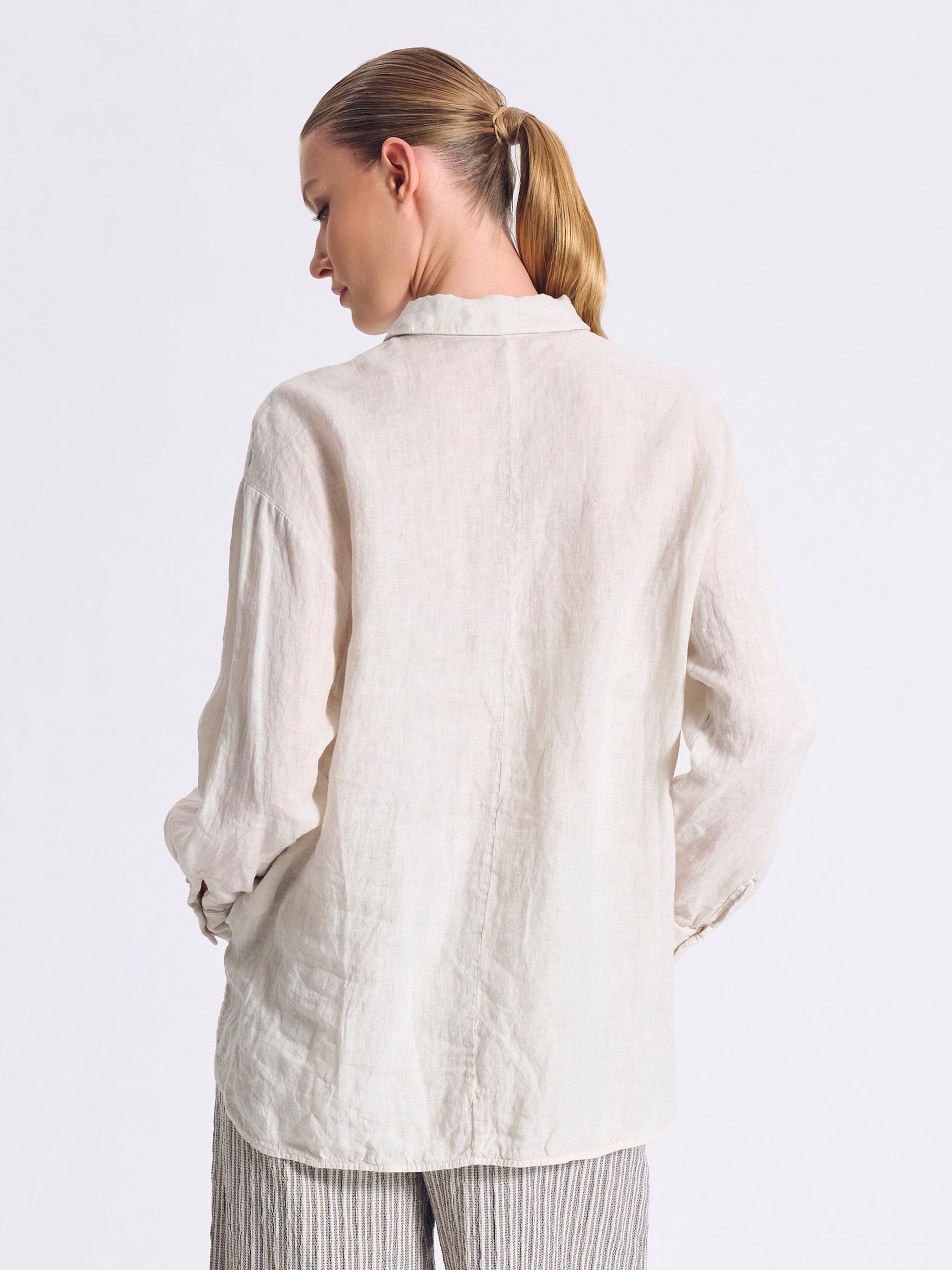 LONG SLEEVE CONTRAST LINEN SHIRT CHALK