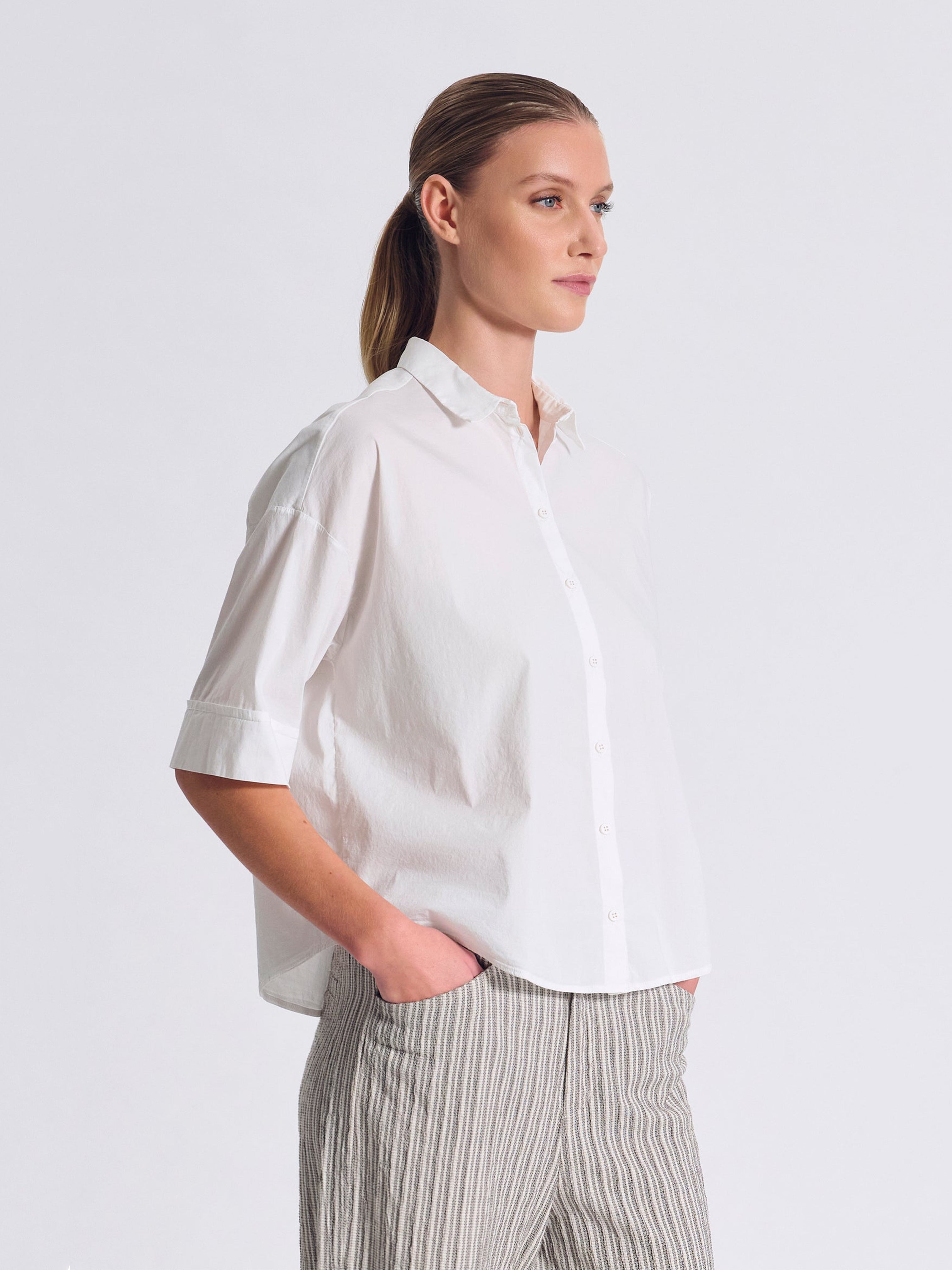 RELAXED 3/4 SLEEVE SHIRT WHITE