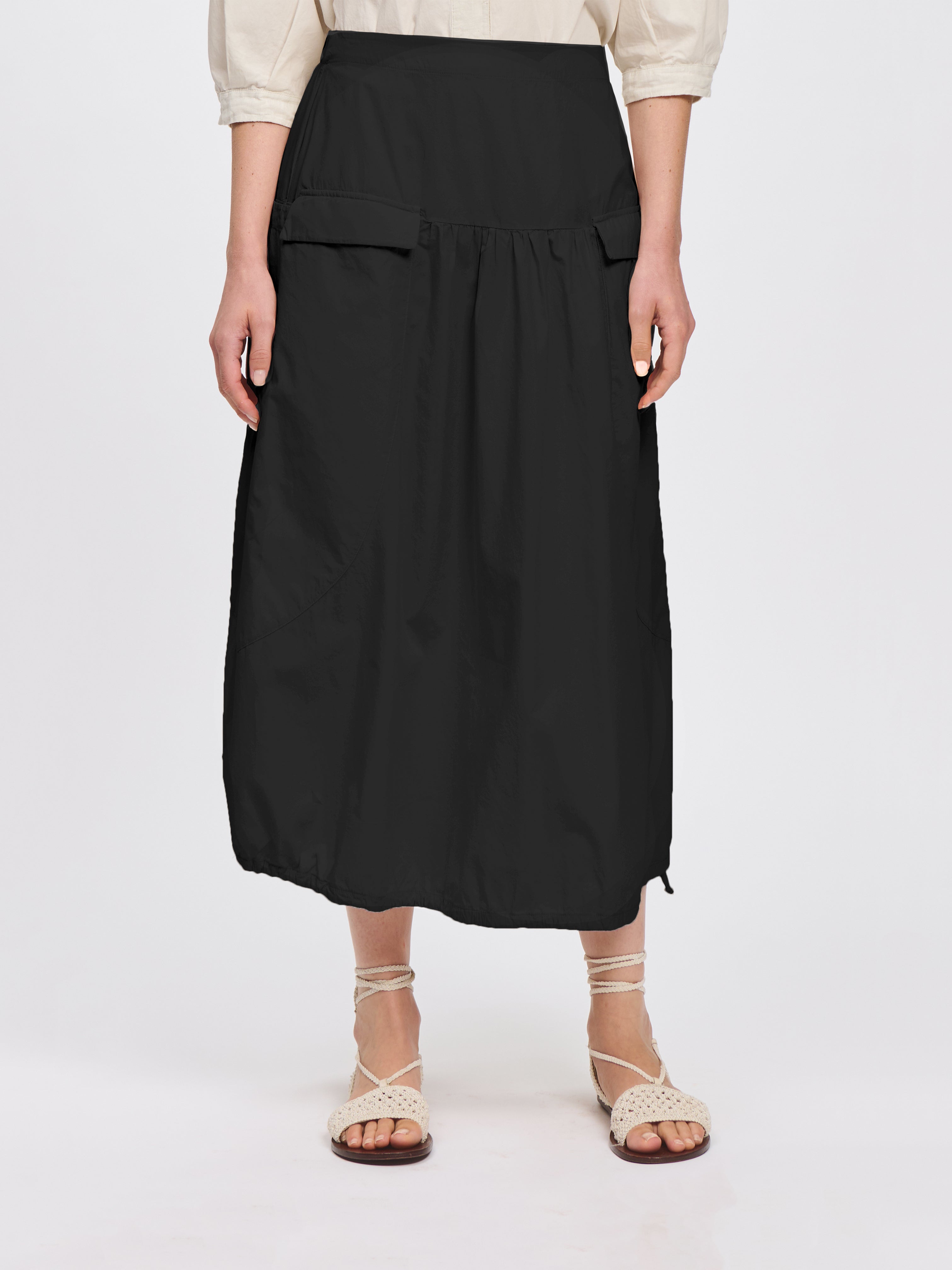 DRAWSTRING HEM SKIRT BLACK