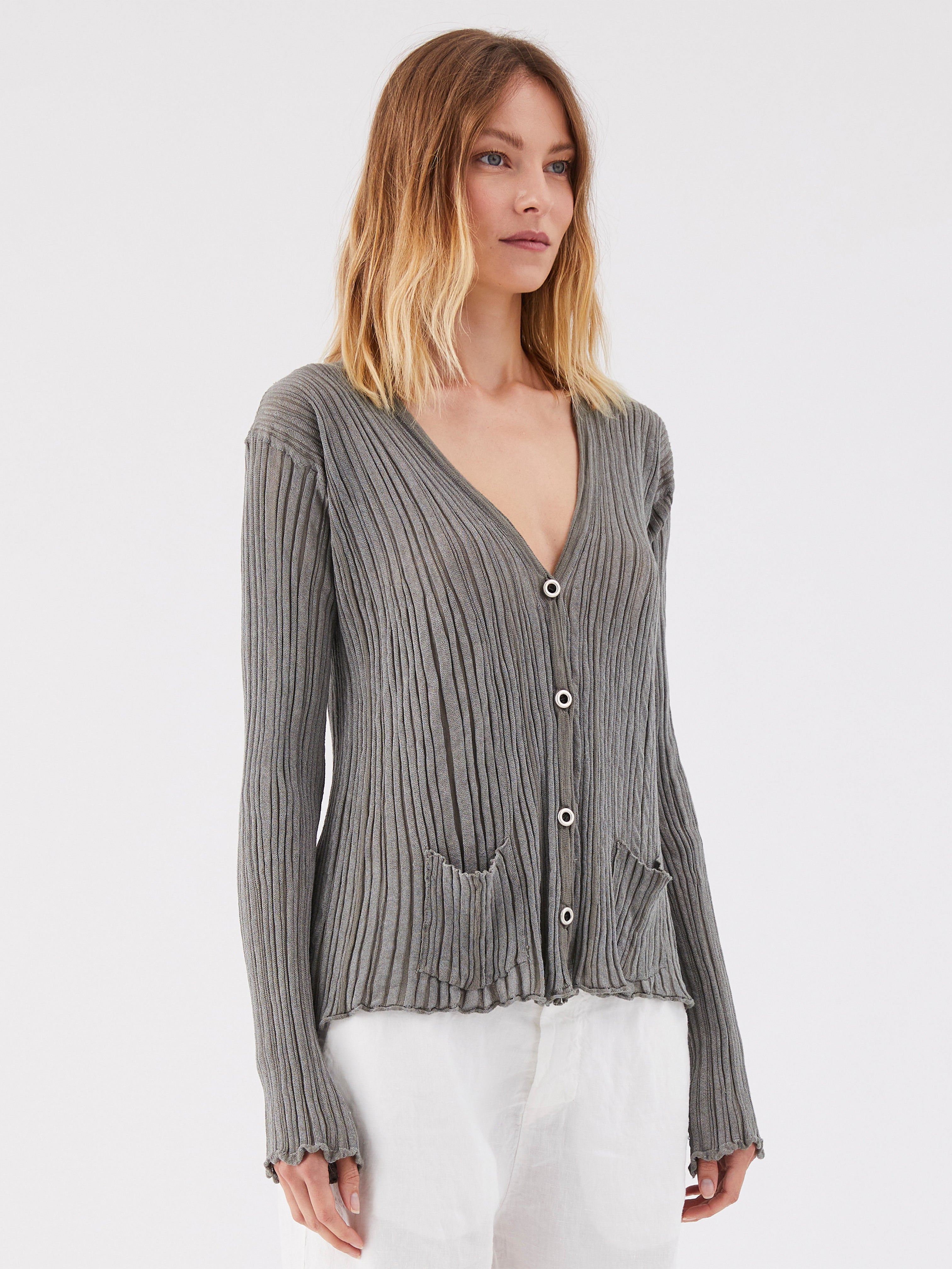 PLISSED KNIT CARDIGAN GREY