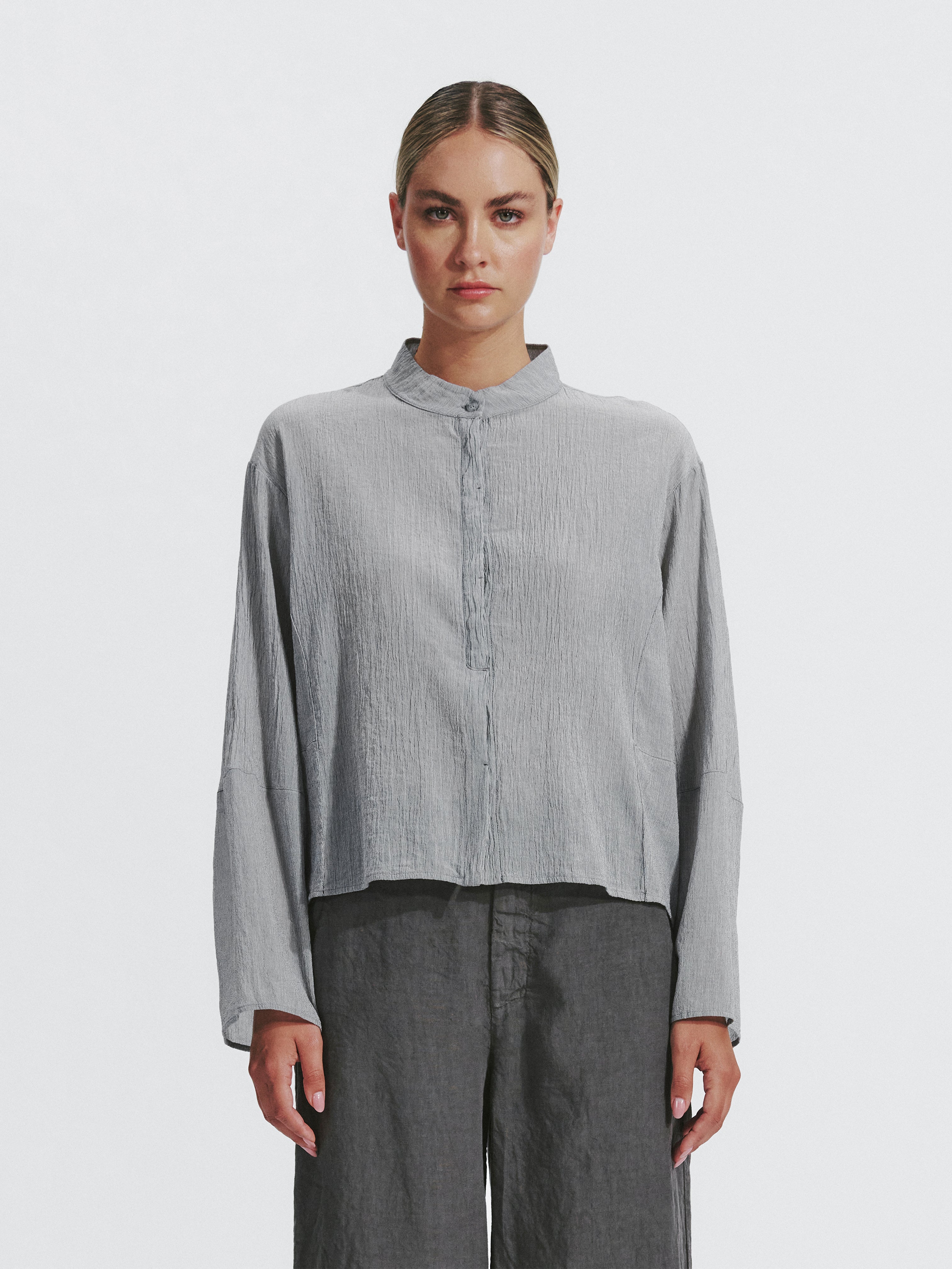 TEXTURED COTTON SHIRT PEARL GREY
