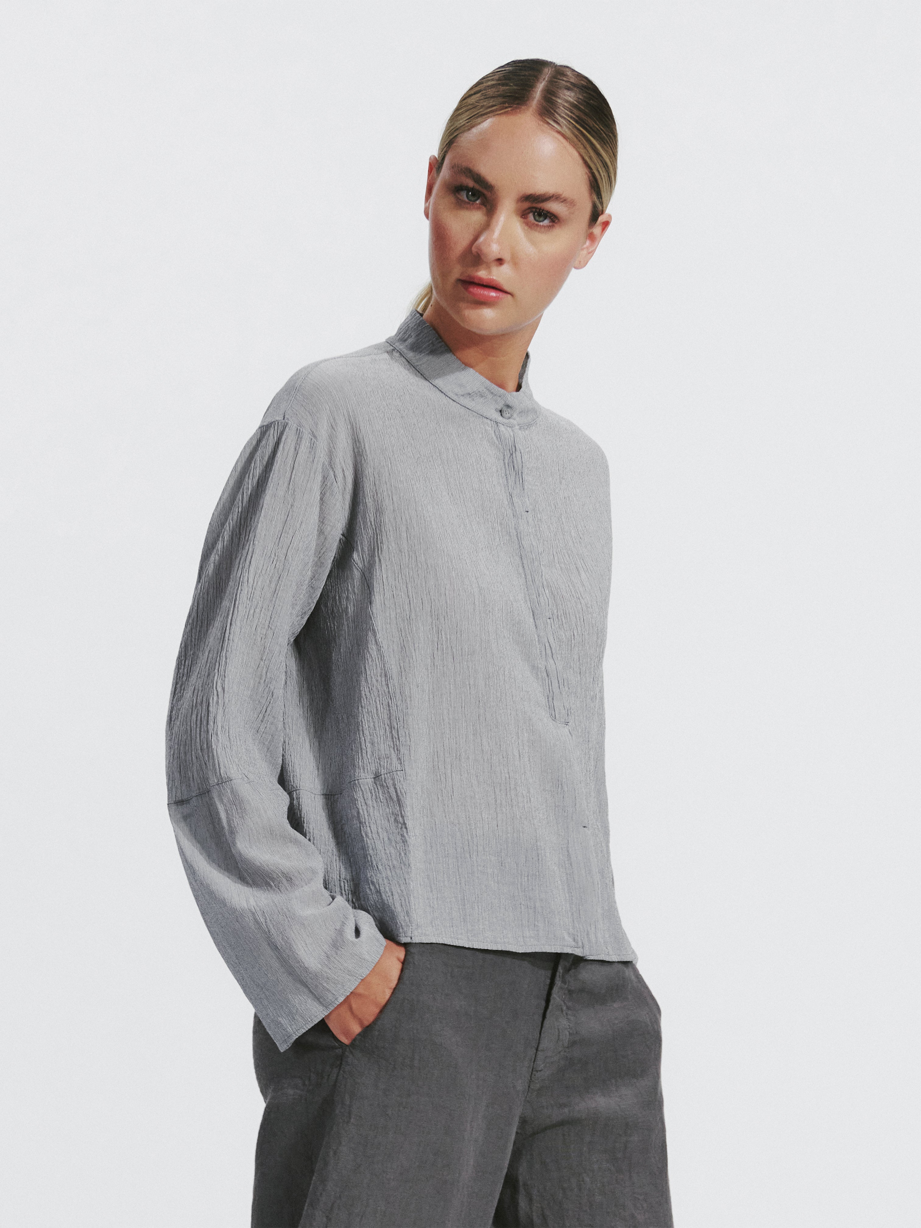 TEXTURED COTTON SHIRT PEARL GREY