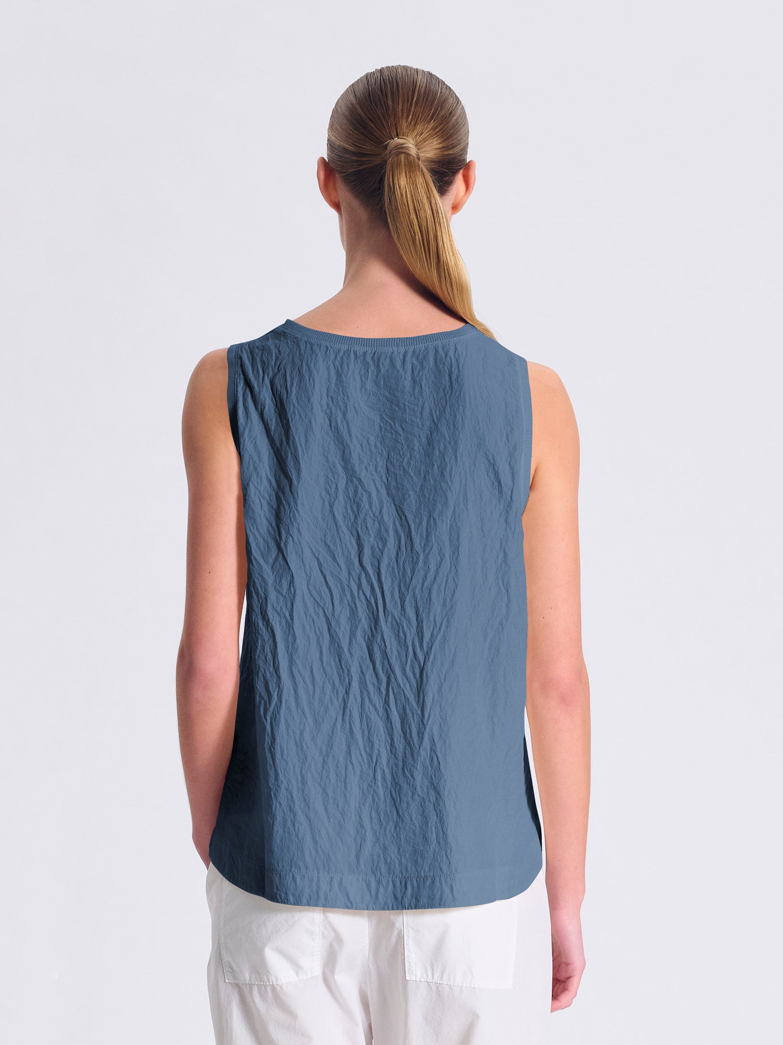 SILK BLEND VNECK TOP BLUE SLATE
