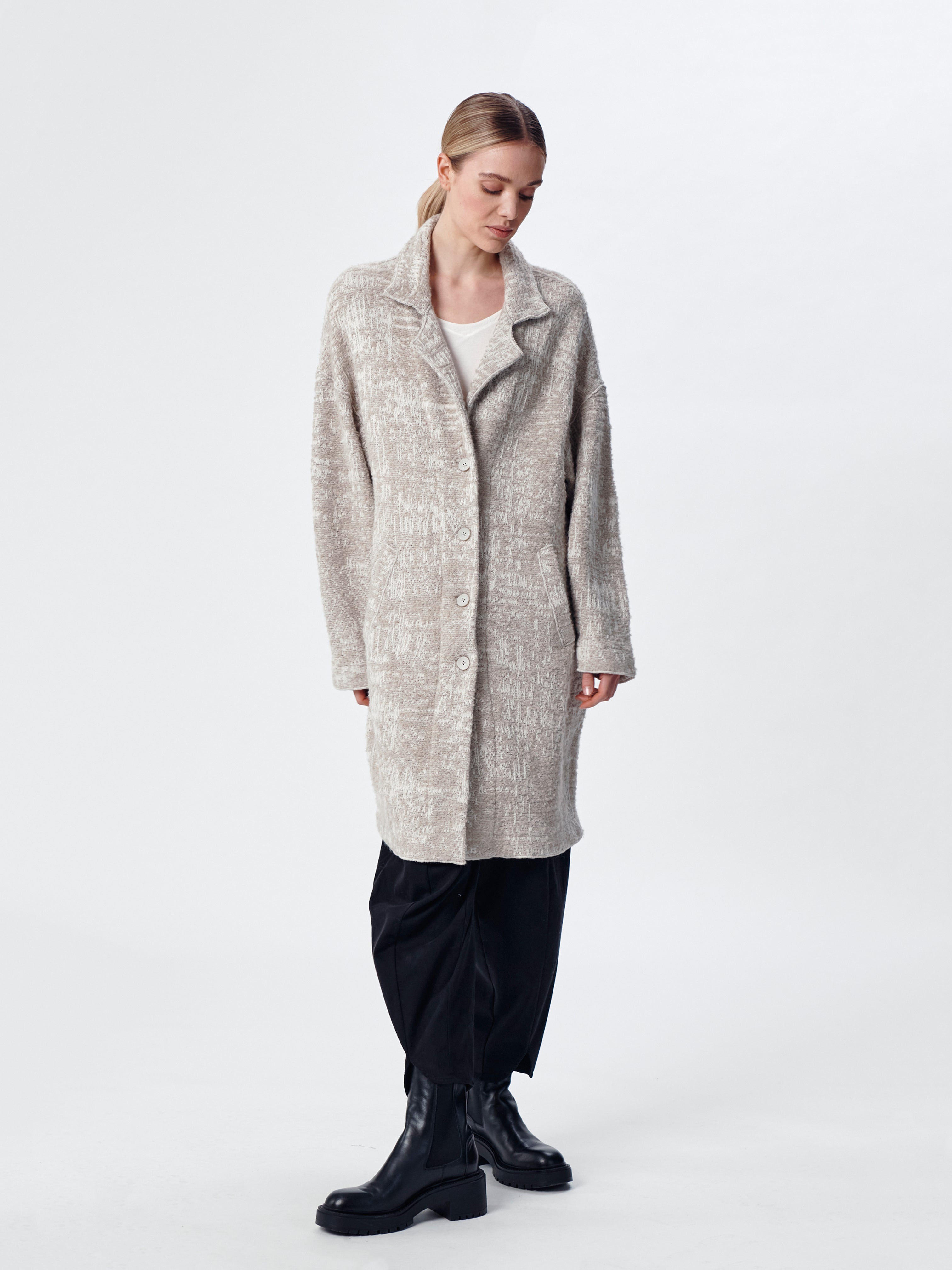 BOUCLE KNIT COAT SAND