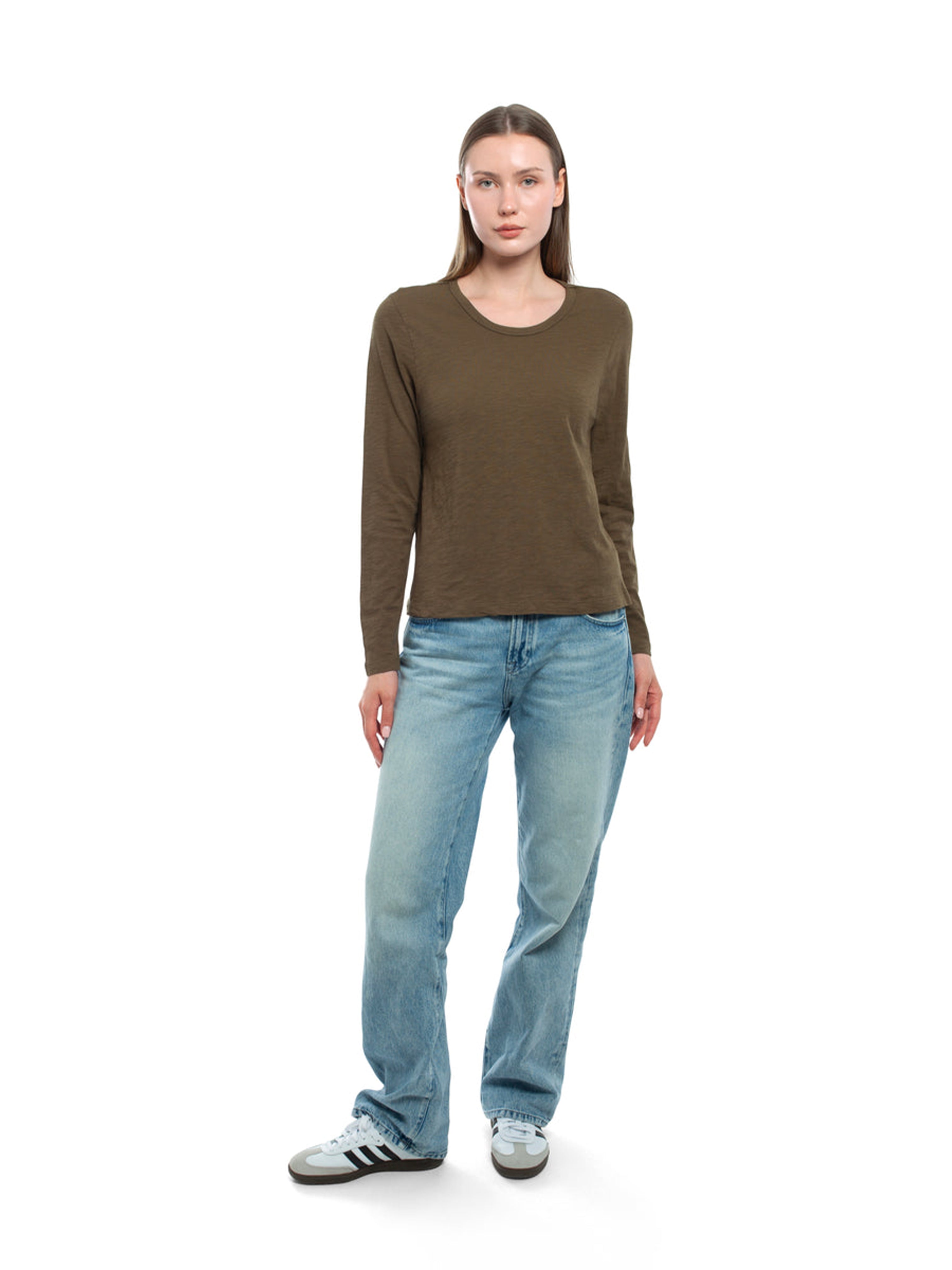 BASIC CREW L/S T SHIRT DARK OLIVE