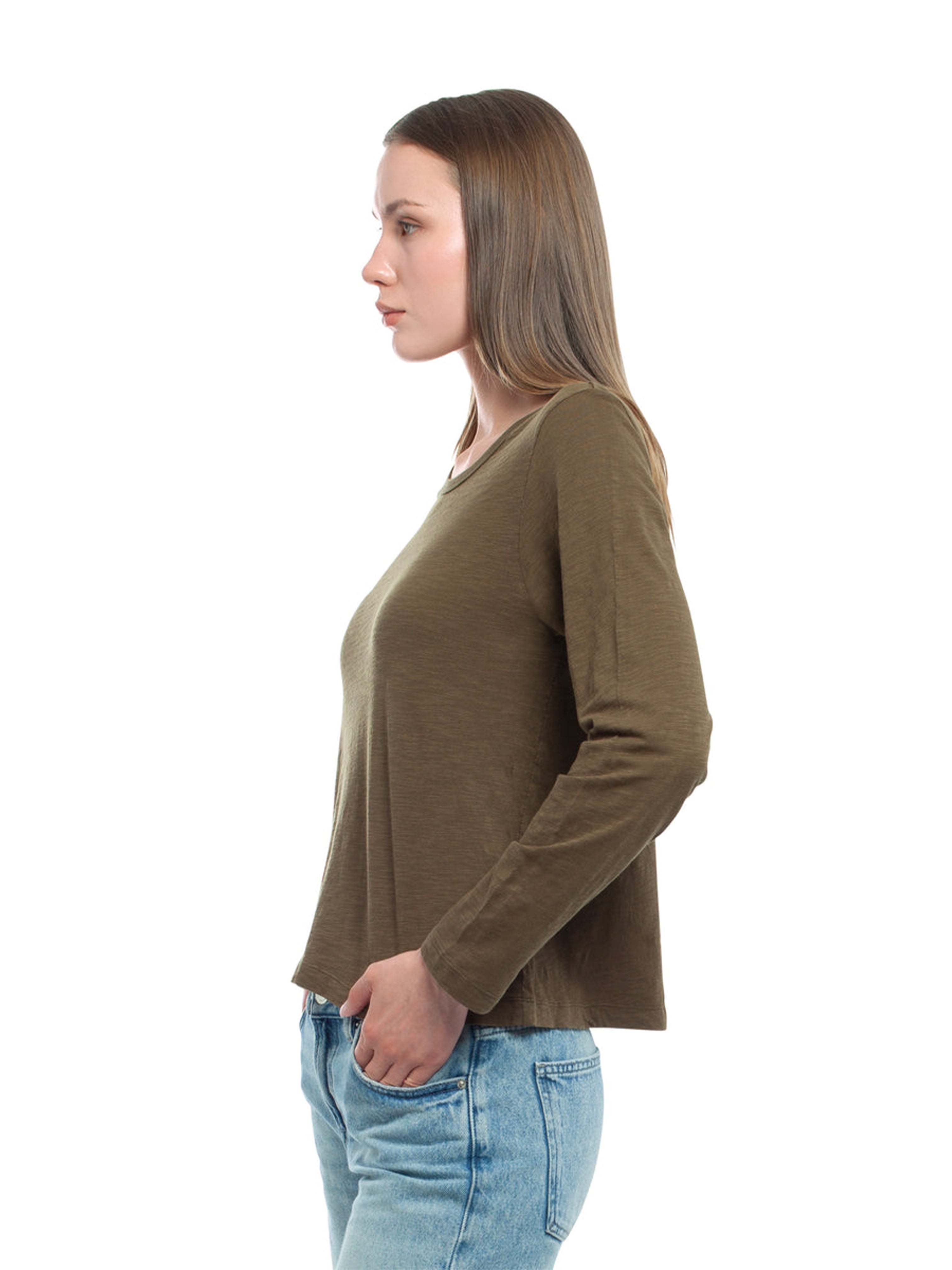 BASIC CREW L/S T SHIRT DARK OLIVE