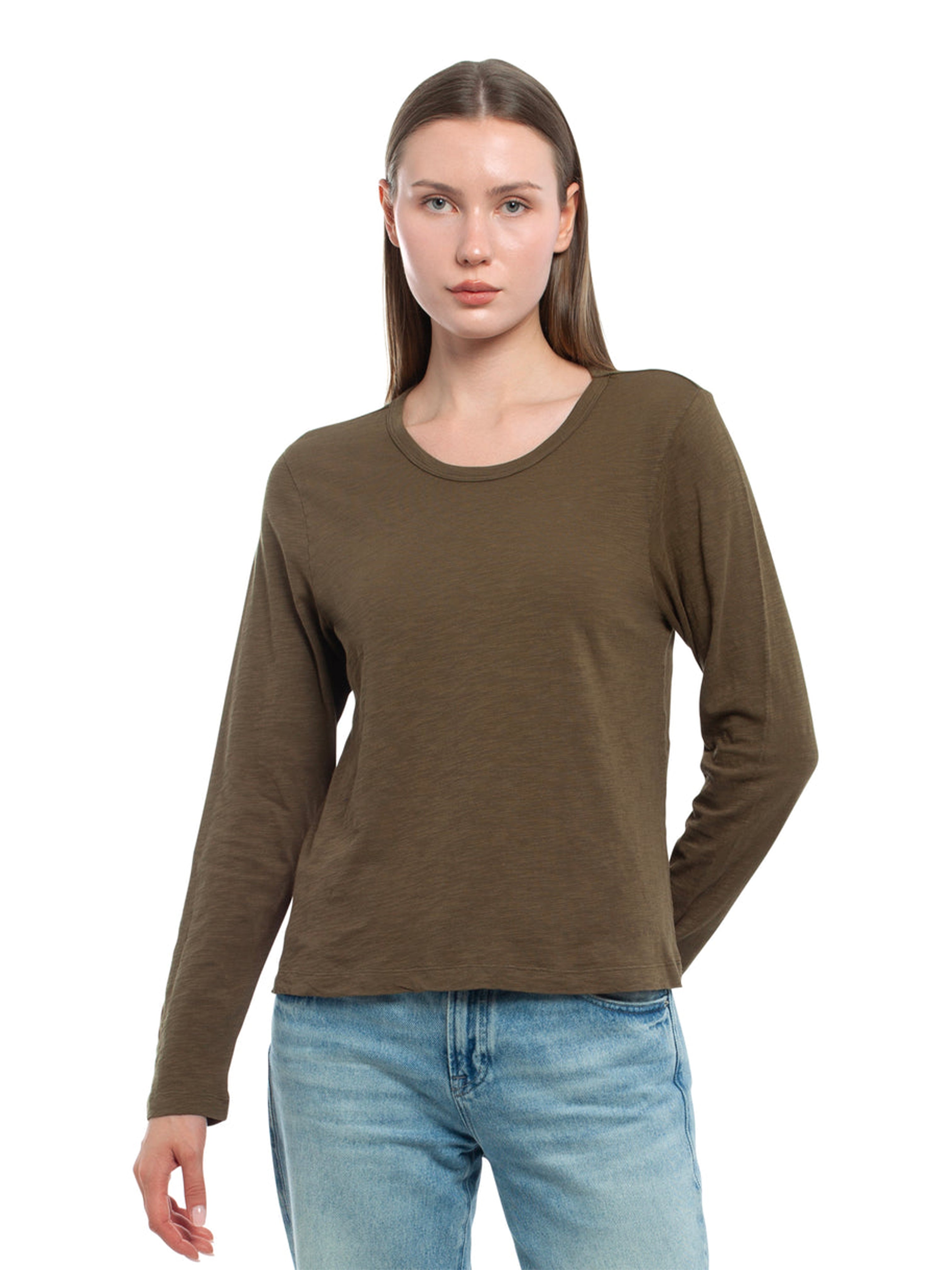 BASIC CREW L/S T SHIRT DARK OLIVE
