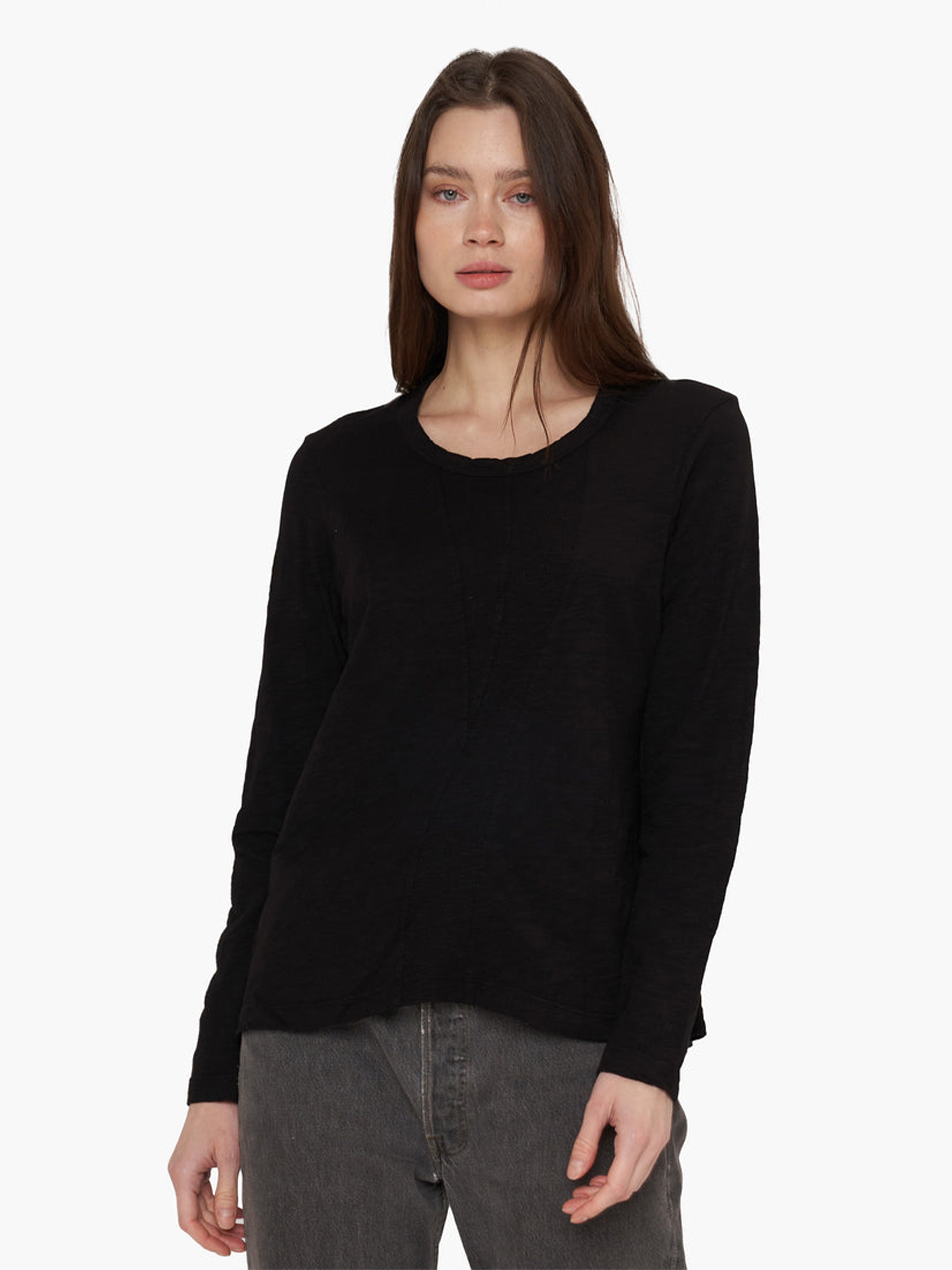 CONTRAST PANEL L/S T SHIRT BLACK