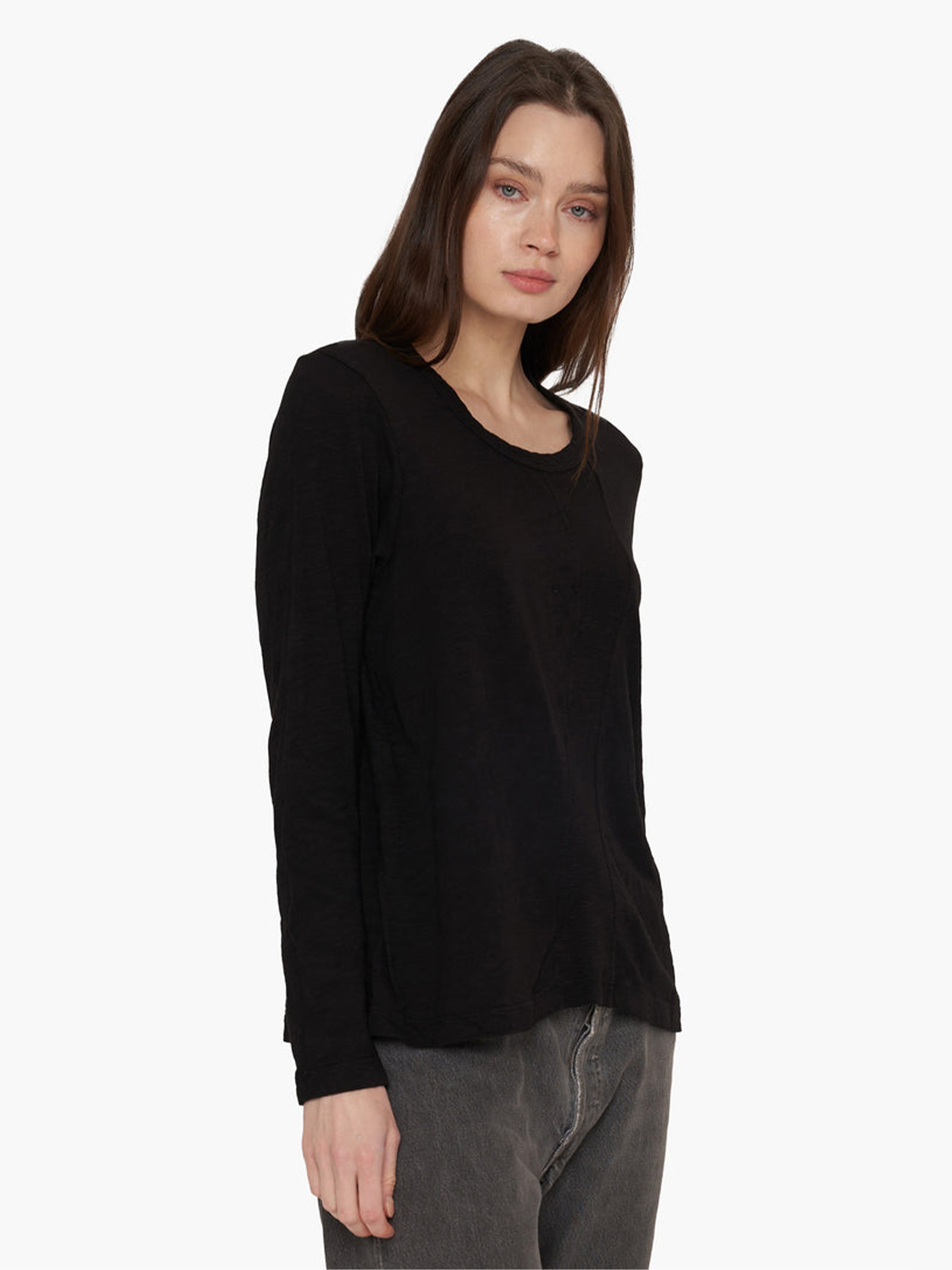 CONTRAST PANEL L/S T SHIRT BLACK