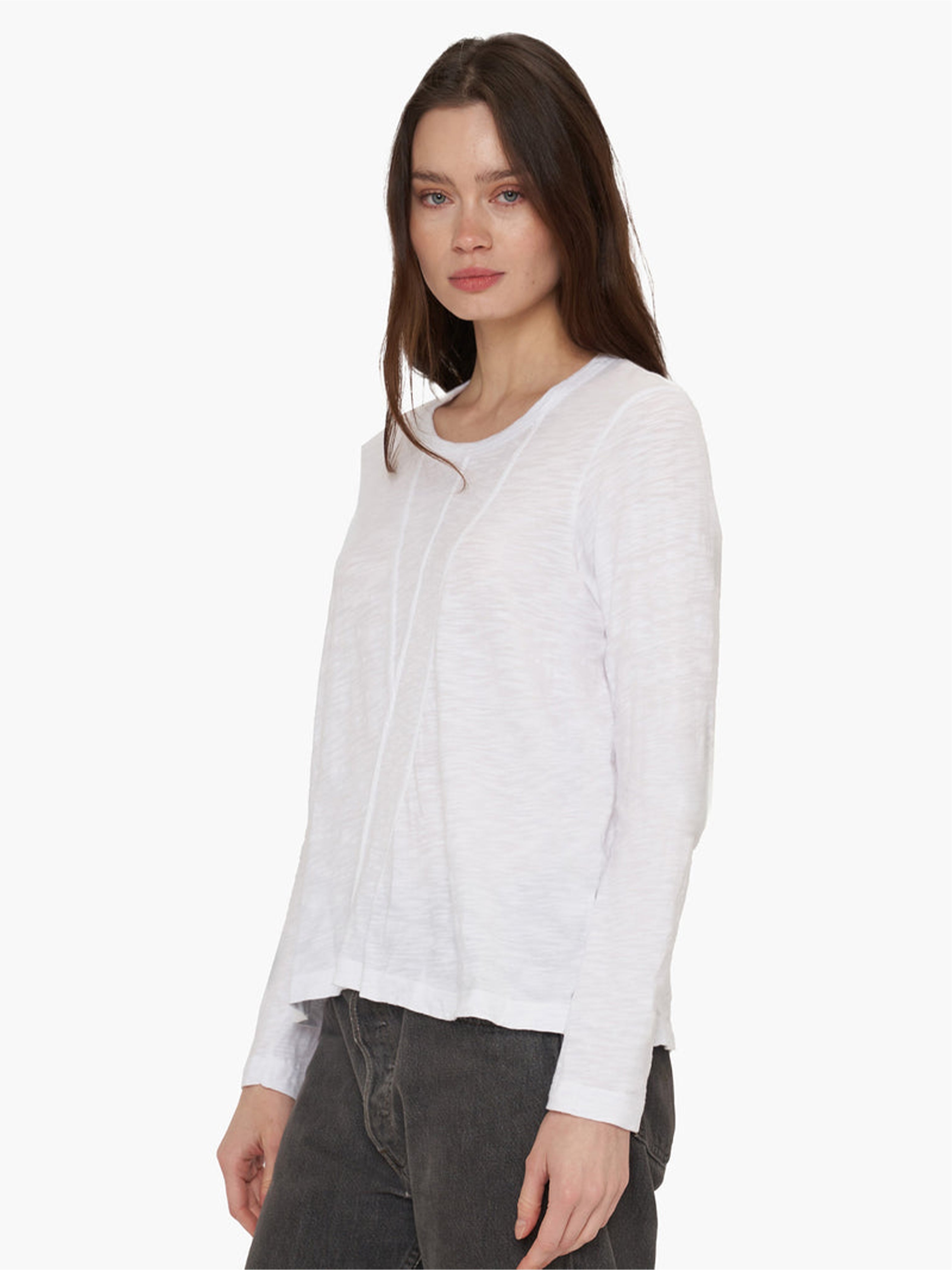 CONTRAST PANEL L/S T SHIRT WHITE