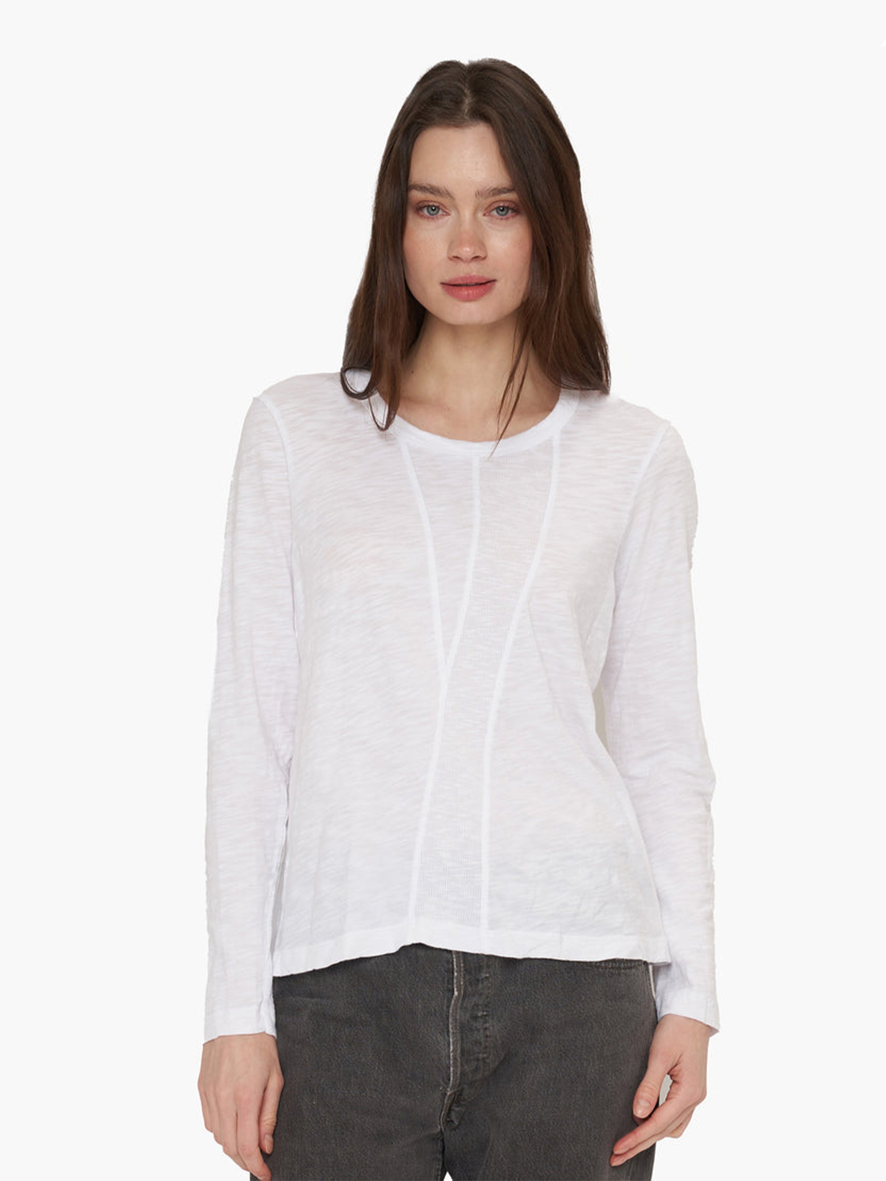 CONTRAST PANEL L/S T SHIRT WHITE