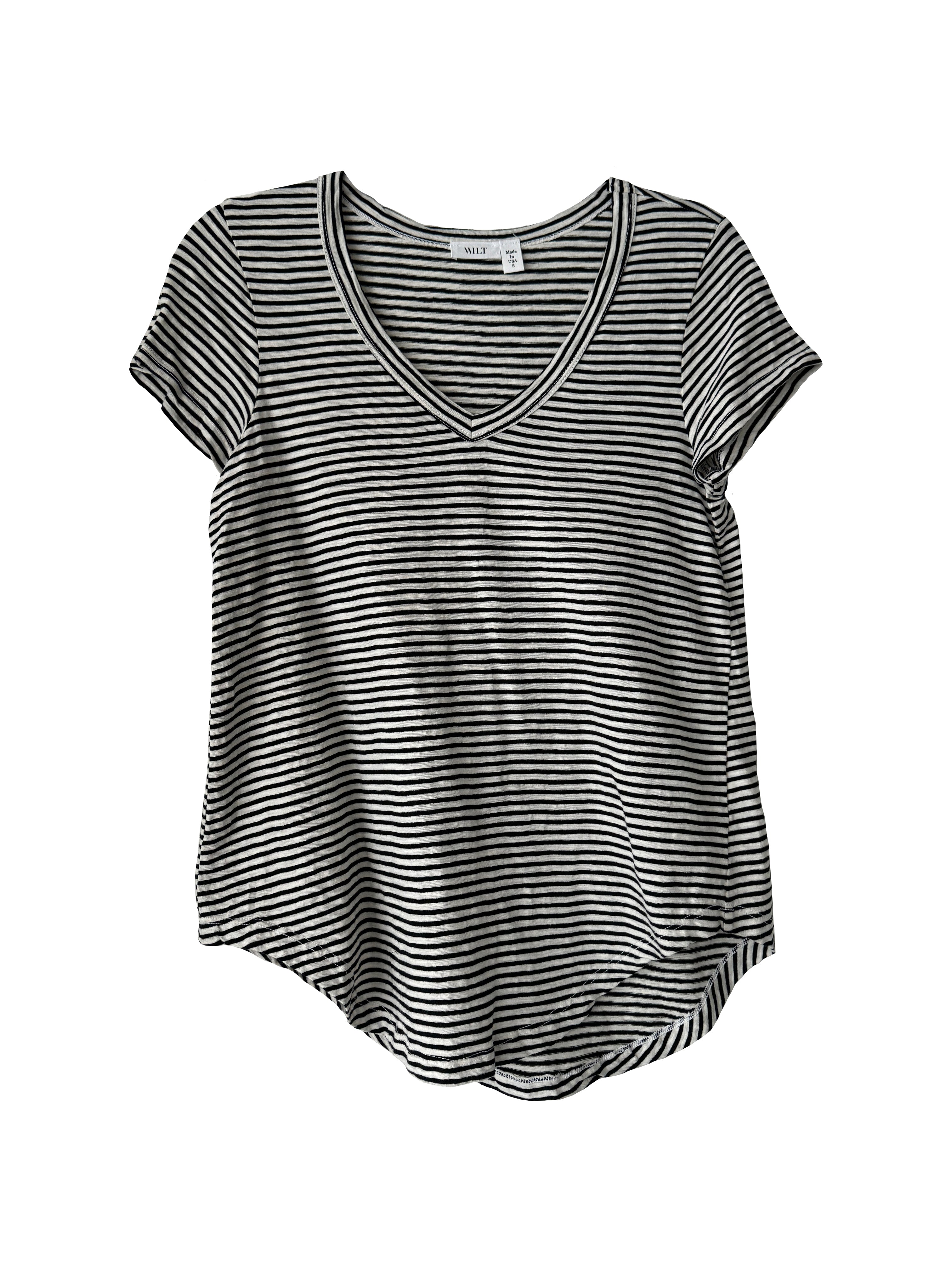 V NECK STRIPE T SHIRT BLACK